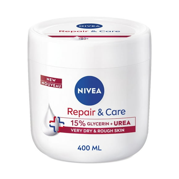 NIVEA Repair and Care Cream, 15% Glycerin + Urea Cream, Very Dry Skin, 400mL Jar