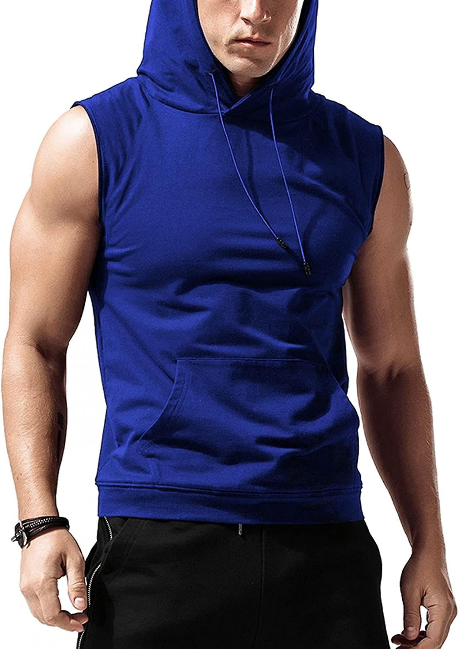 DRKKJ Men's Workout Hooded Tank Tops Sleeveless Gym Hoodies