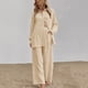 thumbnail image 4 of ICHUANYI Clearance Women's Button Long Sleeve Shirt Blouse And Pants Set With Pocket(Beige, XL) ICHUANYI WER2023081202828, 4 of 7