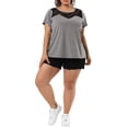 thumbnail image 3 of Unique Bargains Women's Plus Tops Lace Panel Round Neck Short Sleeve Blouse, 3 of 6