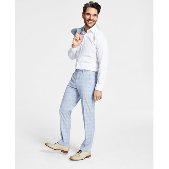Alfani Mens Slim fit Dress Pants 30 / 32 Light Blue Plaid Stretch