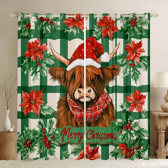 Castle Fairy 2-Pack Highland Cow Plaid Xmas Curtains