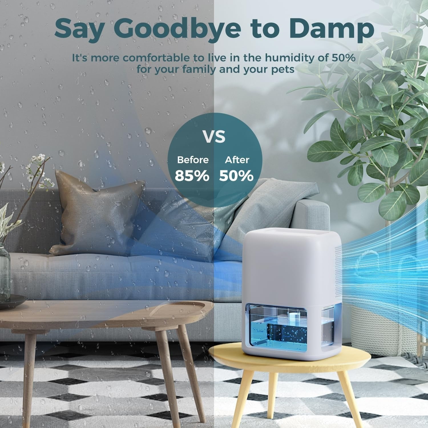 60 OZ Dehumidifiers for Home, Dual-Semiconductor Quiet Dehumidifier with Timer Sleep Mode Auto-Off 7 Colors Light Portable Small Dehumidifiers for Bathroom, Cloakroom, RV