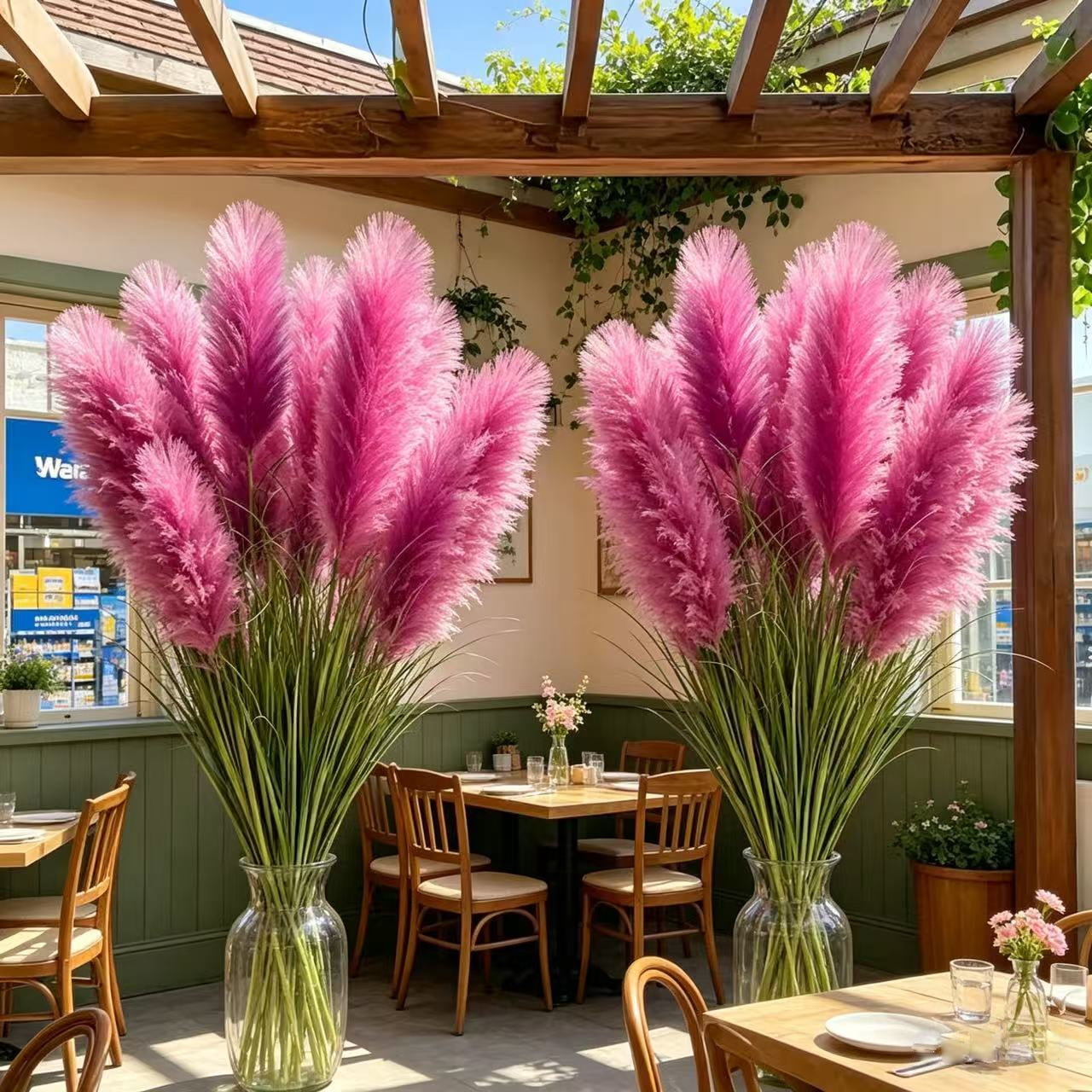 33.5in Faux Purple Reed Plants with 5 Heads, UV Resistant Fake Pampas Grass for Home Decor, Wedding, Party, Indoor Outdoor, No Vase Included