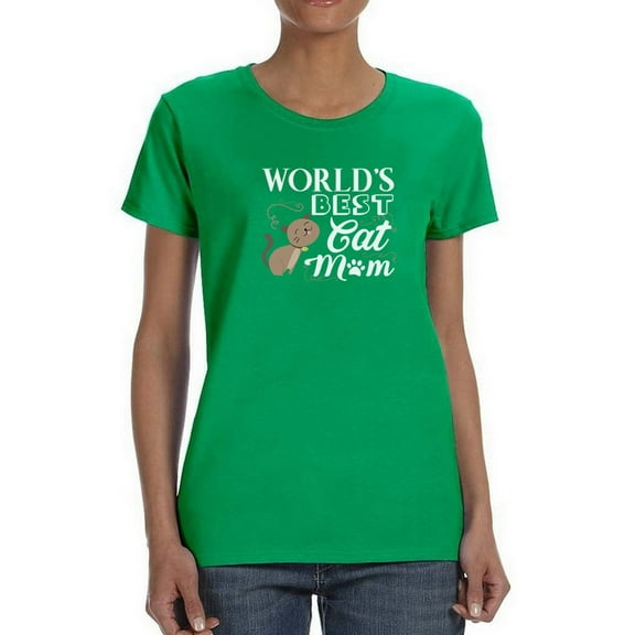 Smartprints Womens Graphic Tee Kelly Green - World's Best Cat Mom 100% Cotton Regular Fit