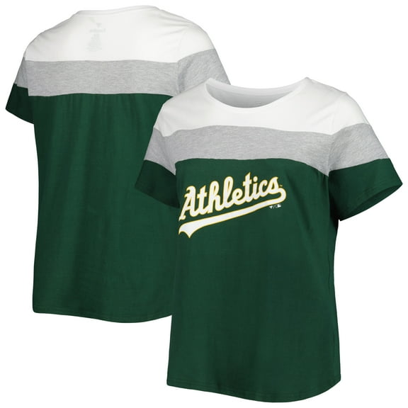 Women's White/Green Athletics Plus Size Colorblock T-Shirt