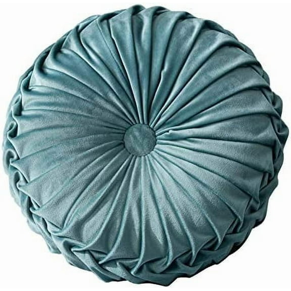 Xiao Hua Anntool Round Throw Pillow Velvet Pleated Round Pillow Cushion Pumpkin Pleated Meditation Pillow Cushion for Home Couch Sofa Chair Bed Car Decor (Lake Blue)