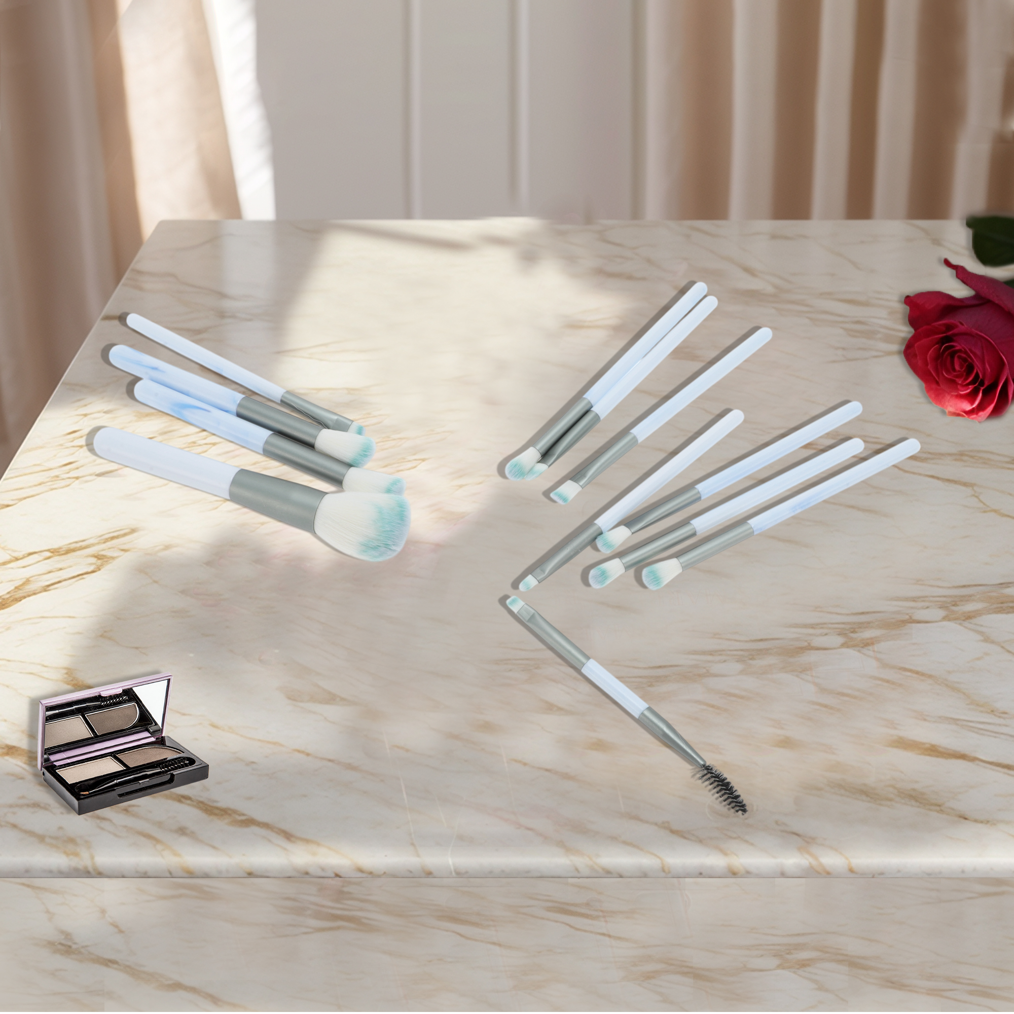 Unique Bargains 12 Pcs Lightweight Makeup Brush for Travel Blue