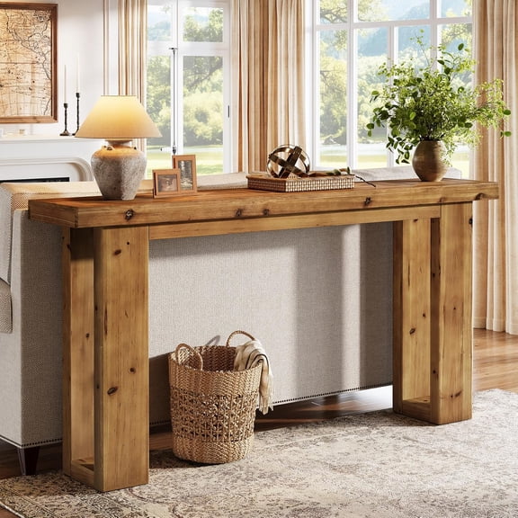 Tribesigns Solid Wood Sofa Table Behind The Couch, 63-Inch Long Farmhouse Rectangular Console Table for Living Room, Entryway, Rustic Brown