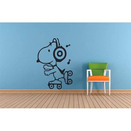 Snoopy Skating Roller Blades Cartoon Character Wall Sticker Art