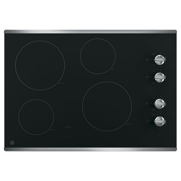 GE 30" Built-in Knob Control, 4 Burner Element Radiant Electric Cooktop in Stainless Steel