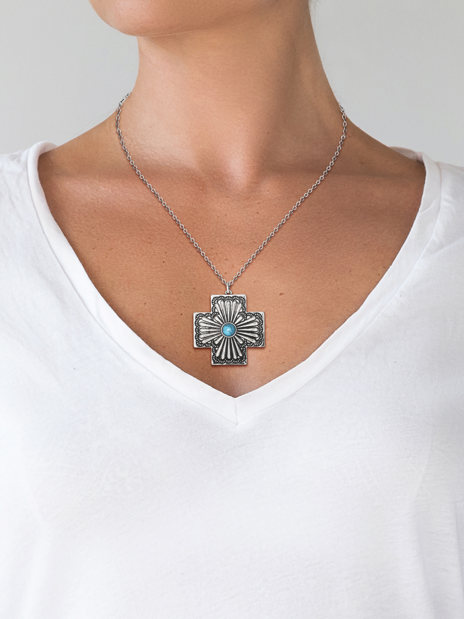 Jessica Simpson Faux Turquoise Stone Cross Necklace