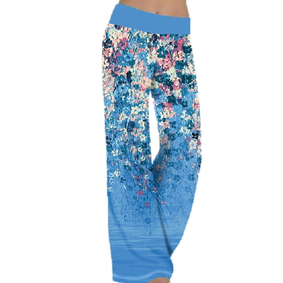 KZKR Women Loose Work Pants Casual Style Print Yoga Pants Summer Mid Waist Trousers