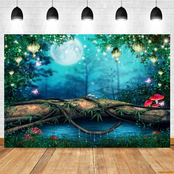 Dreamy Enchanted Forest Photography Backdrop Mushroom Butterfly Lights Baby Shower Birthday Party Background Photo Studio Props