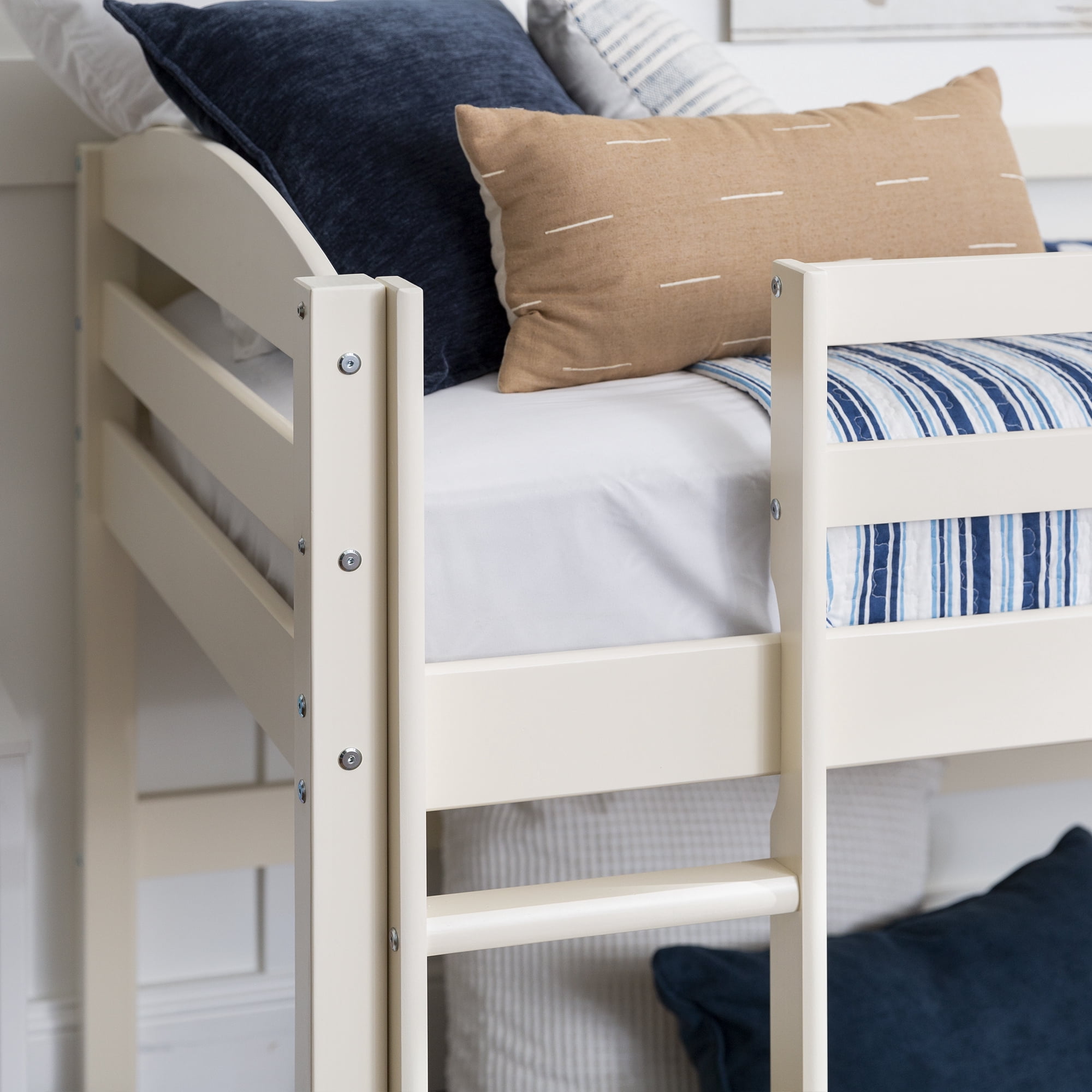 Walker Edison Solid Wood Junior Twin Low Loft Bed, White