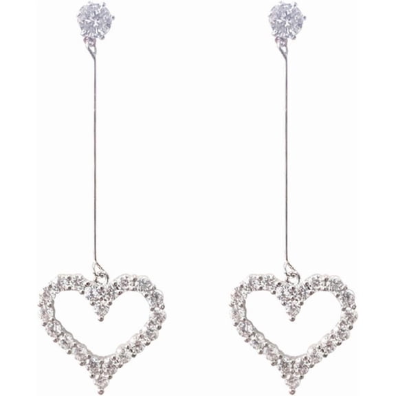 Boho Female Crystal White Heart Drop Earrings Fashion Silver Color Zircon Stone Small Hanging Dangle Earrings for Women