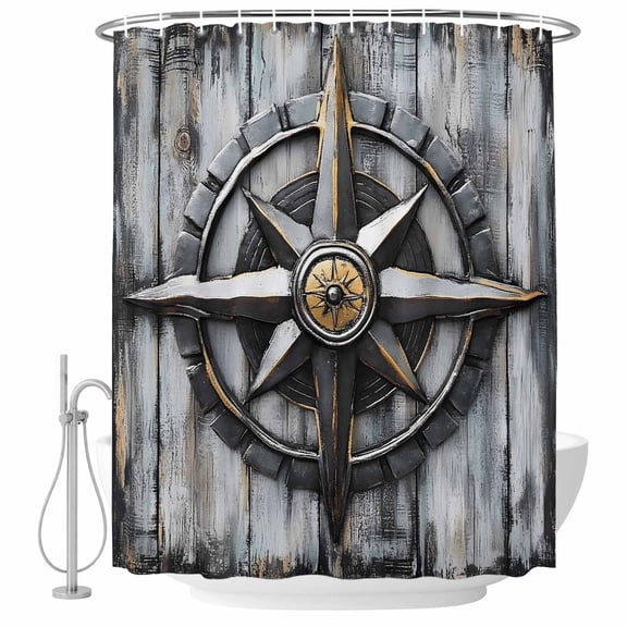 Vintage Coastal Shower Curtain Set - Standard 72" x 72" Washable Bathtub Curtain with 12 Hooks, Nautical Ocean Summer Beach Compass Waterproof Fabric Stall Shower Curtains for Bathroom/Bathtub Décor