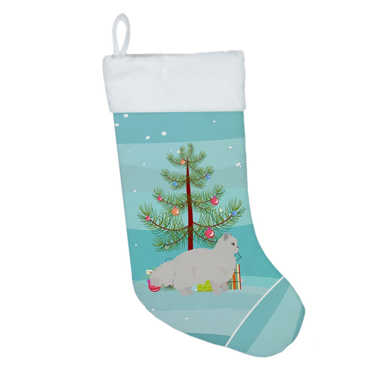 White Persian Traditional Cat Merry Christmas Christmas Stocking 13.5 in x 18 in