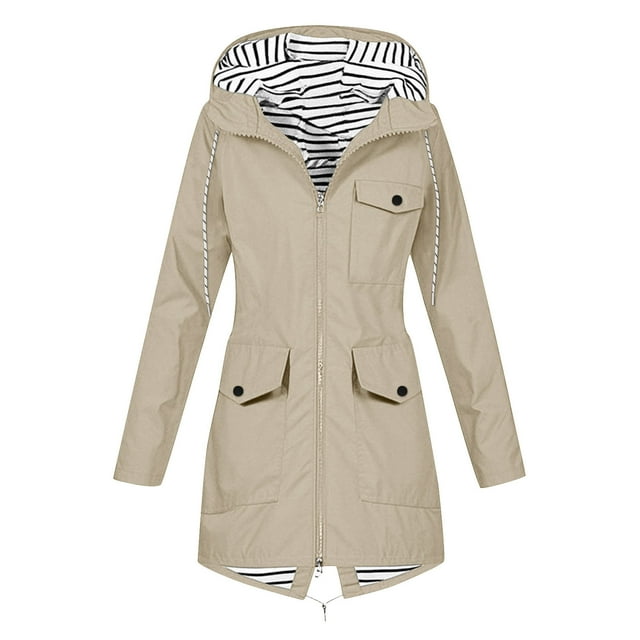 Yuyuzo Manteau de Pluie pour Femmes à Manches Longues, Léger, à Capuche, Imperméable, Actif, Extérieur, Veste de Pluie