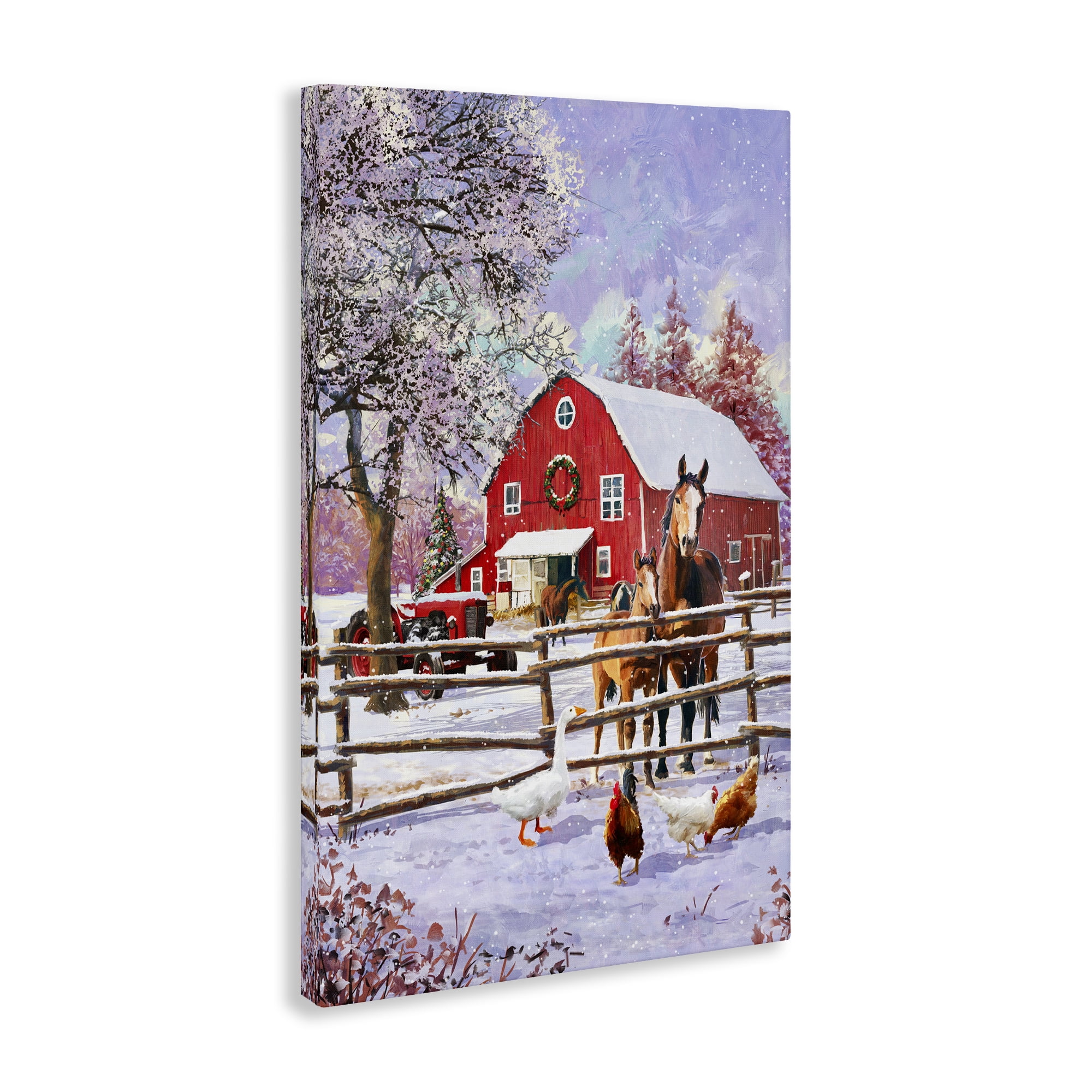 Stupell Industries Winter Farm Scene Holiday Painting Gallery Wrapped Canvas Art Print Wall Art, 24 x 36