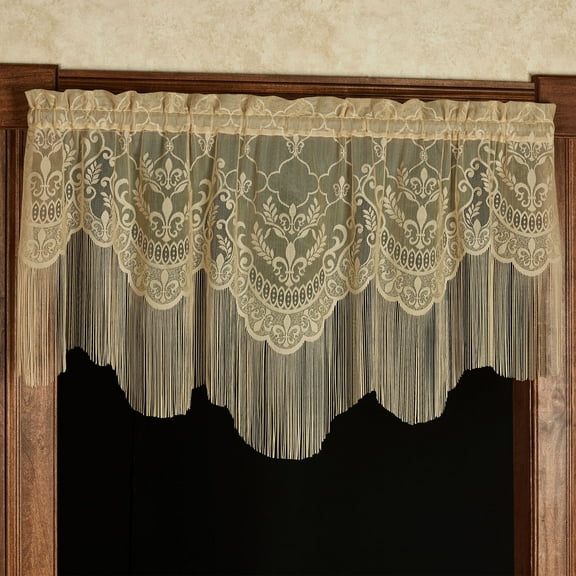 Victorian Fleur de Lis Lace Window Treatment Scalloped Valance 56 x 23 Inches