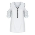 thumbnail image 4 of JINMGG Womens Tops under $5 Women Casual Lace Half Sleeve锛?Neck Zipper Hollow Out T-Shirt Blouse Tops White S, 4 of 7