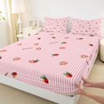 thumbnail image 3 of Homewish Kawaii Strawberry 4 Pieces Queen Sheet Sets For Preppy Children Kids,Geometric Stripes Ultra Soft Flat Sheet,Dreamy Princess Queen Fitted Sheet,Lightweight Room Decor, 3 of 7