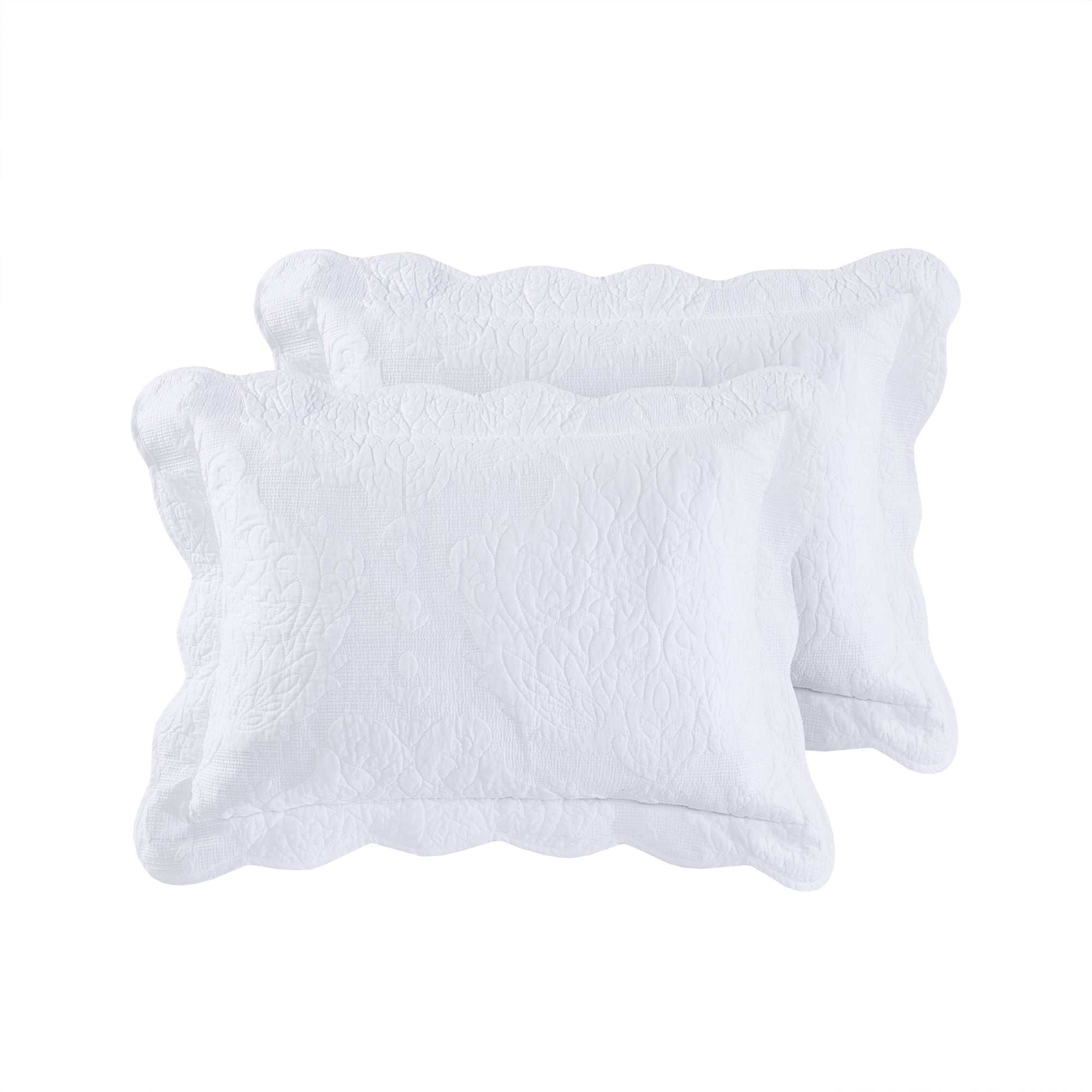 Better Homes & Gardens Embroidered Paisley Medallion Cotton Pillow Shams with Scalloped Edge (Coordinating Coverlet Sold Separately), Standard, King