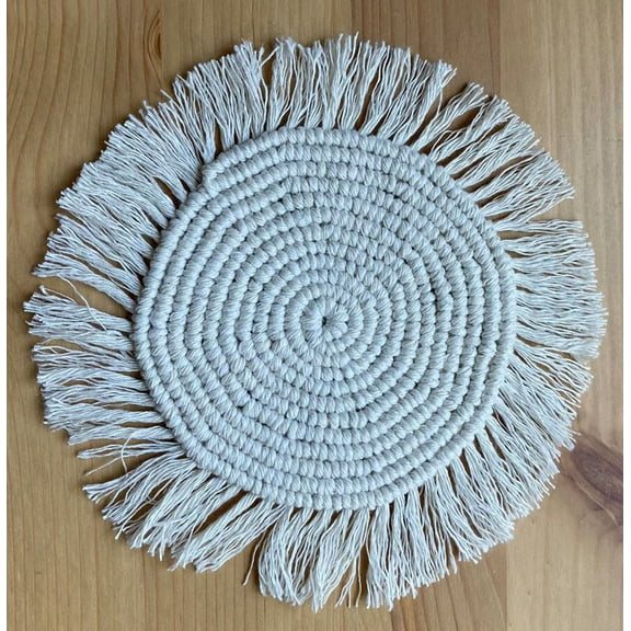 Handmade Macrame Coasters In Beige Set Of 2 Bohemian Home Decor