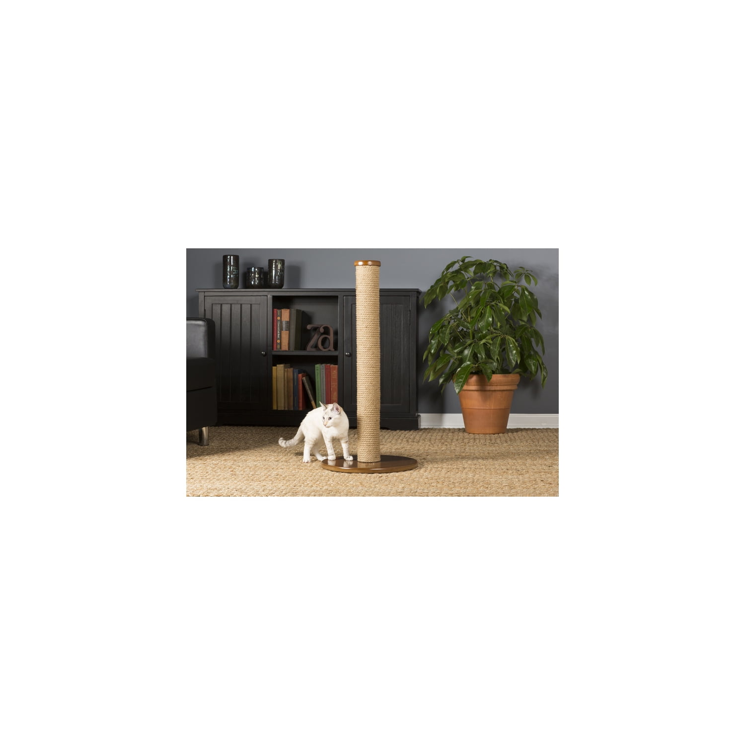 HomeStock Mediterranean Mingle Kitty Round Post with Platform, Stylish and Durable Cat Scratching Post-Color:Natural,Size:Tall Round Base