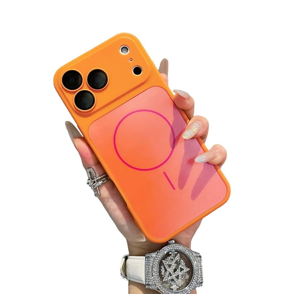 Allytechgroup for iPhone 15 Plus Case with Camera Lens Screen Protector, Compatible with Magsafe Anti-Fingerprint Shockproof Skin Matte Back Cover for iPhone 15 Plus Women Men, Orange