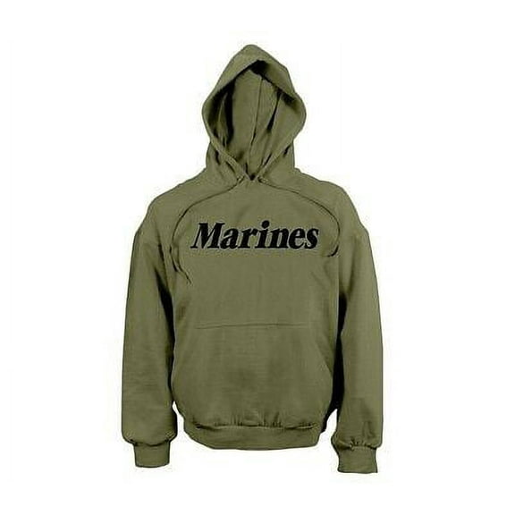 Marines Hooded Sweatshirt, Olive Drab Hoody, Medium