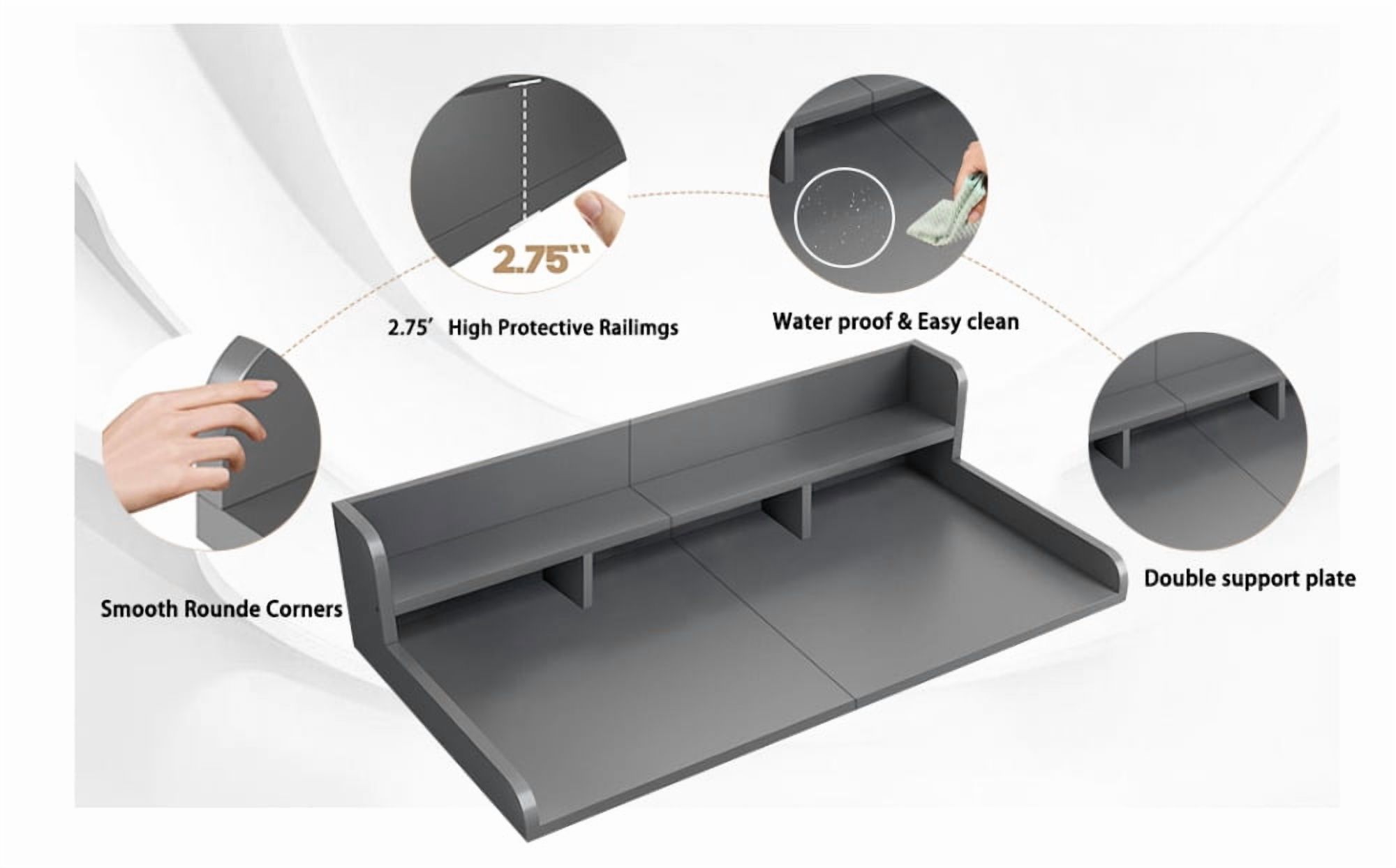 2-Tier Washer Dryer Countertop, Laundry Wood Shelf Topper with Edge, Universal Fit, Suitable for Washer and Dryer Laundry Hamper Counter Storage (Grey)