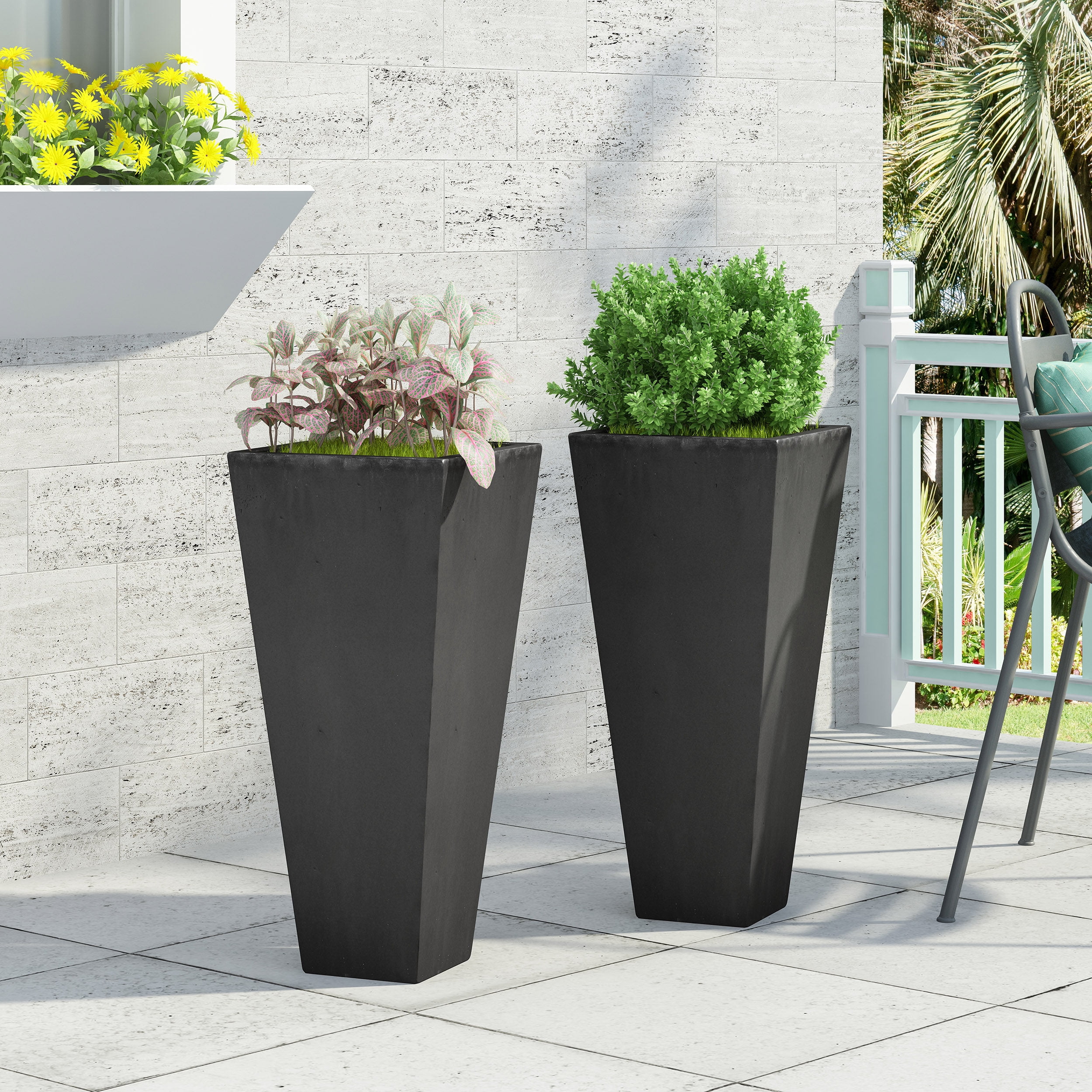 Theo Cast Stone Medium Outdoor Planters, Set of 2, White