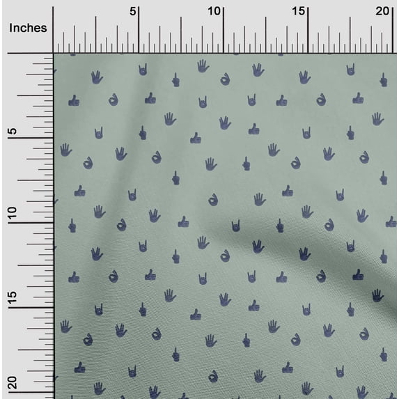 oneOone Organic Cotton Poplin Twill Fabric Finger Sign Symbol Print Fabric by Yard 42 Inch Wide