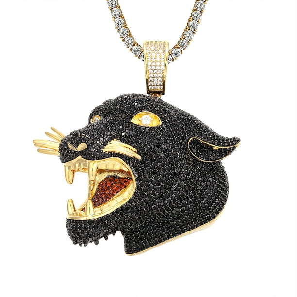 Custom Roaring Panther Face Black Angry Animal Bling Pendant Custom Roaring Panther Face Black Angry Animal Bling Pendant