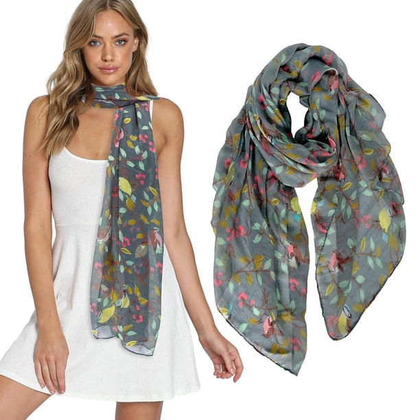 Bufandas para mujer, ligeras, de algodón, con estampado de pájaros y flores, para fiestas, chales