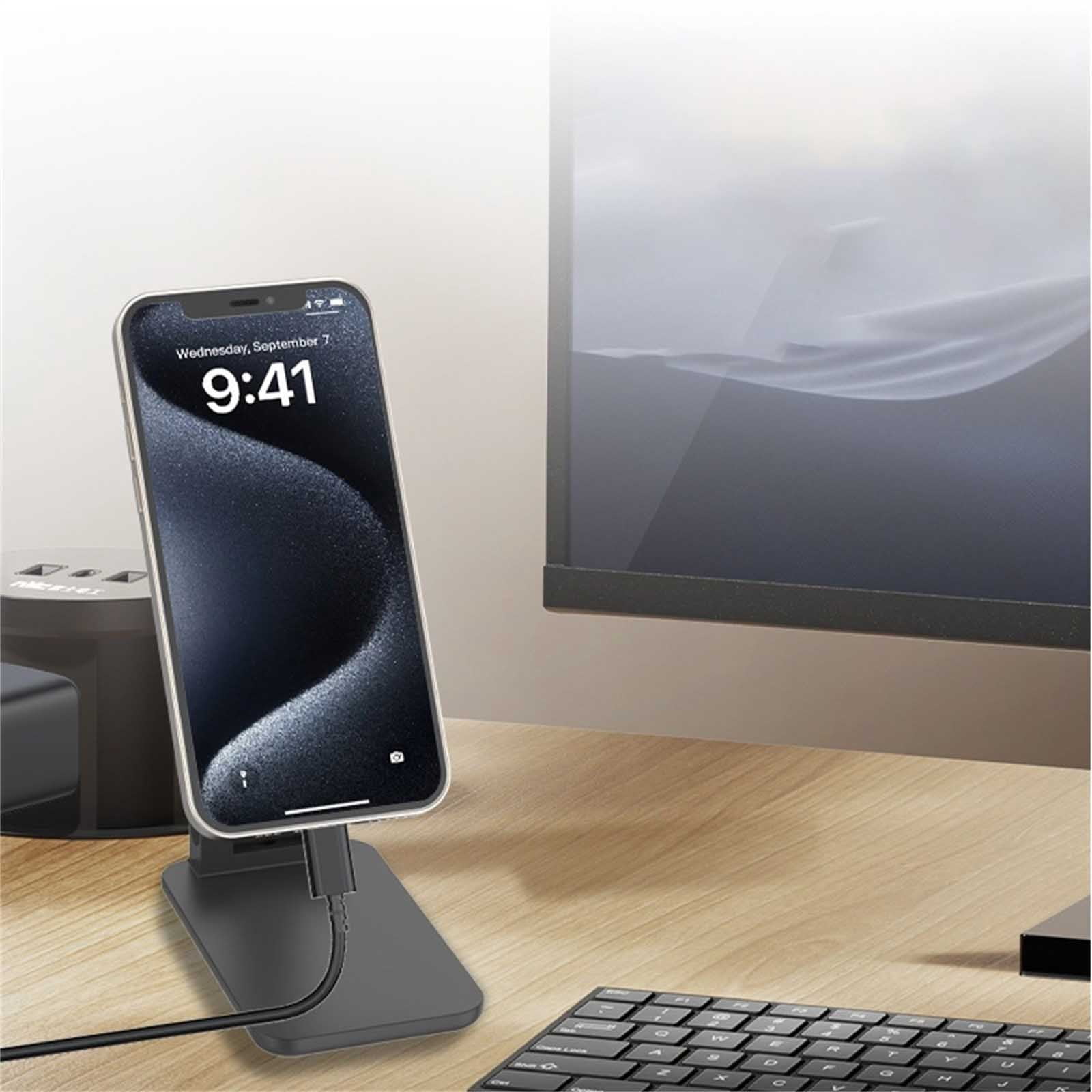 Adjustable Phone Stand, Foldable Desk Phone Holder with 360° Rotation, Stable & Portable Cell Phone Stand for Watching Videos, Typing, and Video Calls