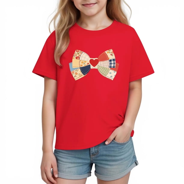 Blusas y camisas de manga corta con cuello redondo para niños y niñas, camisetas gráficas de manga corta, blusas con estampados bonitos para la temporada escolar.