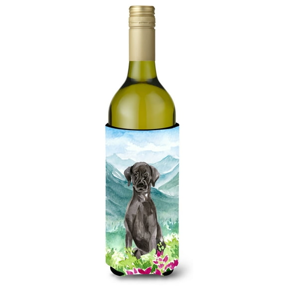 Carolines Treasures CK1992LITERK Mountian Flowers Black Lab Wine Bottle Beverage Insulator Hugger Wine Bottle