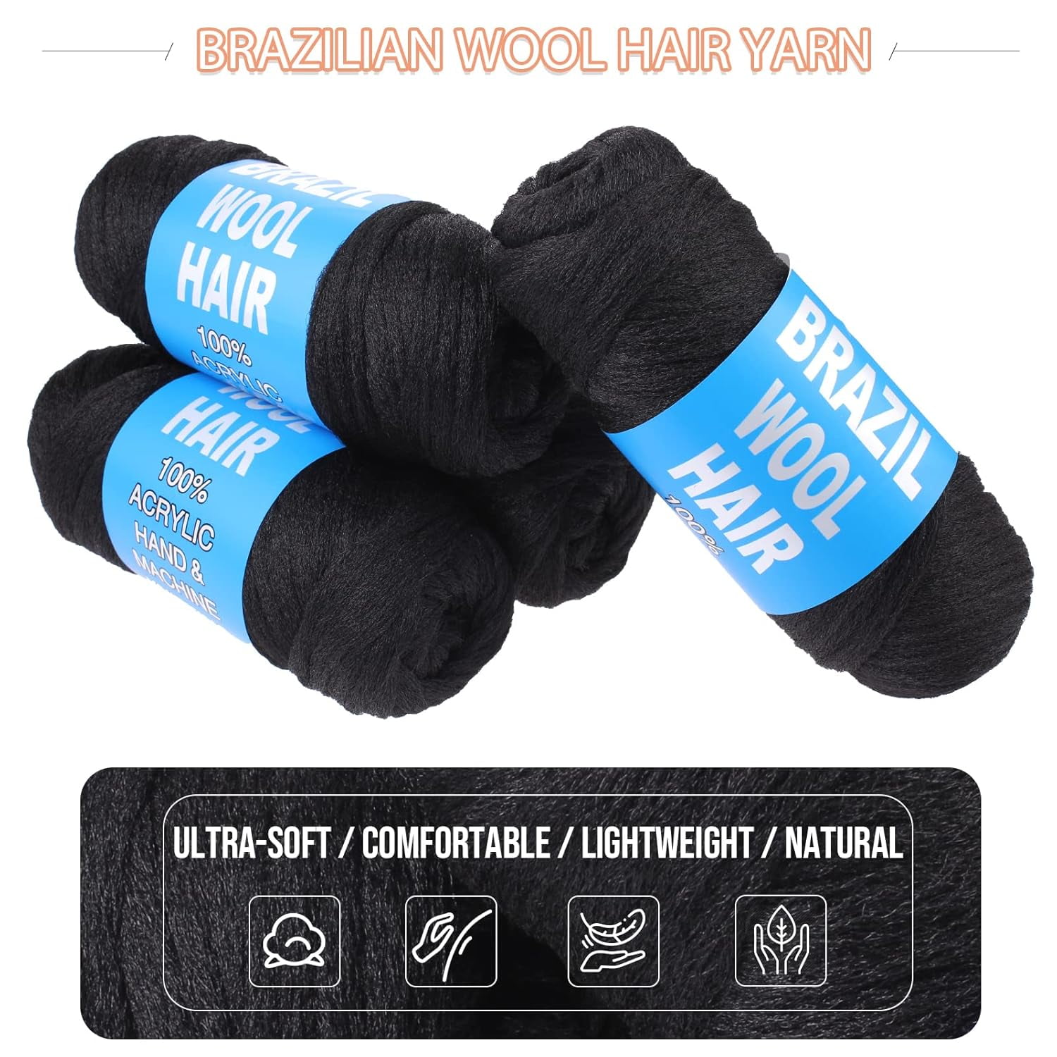 2/4/8 Rolls Brazilian Wool Hair for Braiding Acrylic Hand Knitting Wool Yarn for Soft Locs Crochet Hair Jumbo Braids Twist Braiding Hair Extensions