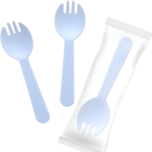 ACDANC Light Blue Plastic Forks Disposable Individually Wrapped,Mini Forks and Spoons 2 in 1 Party Supplies 10.7cm 100pcs