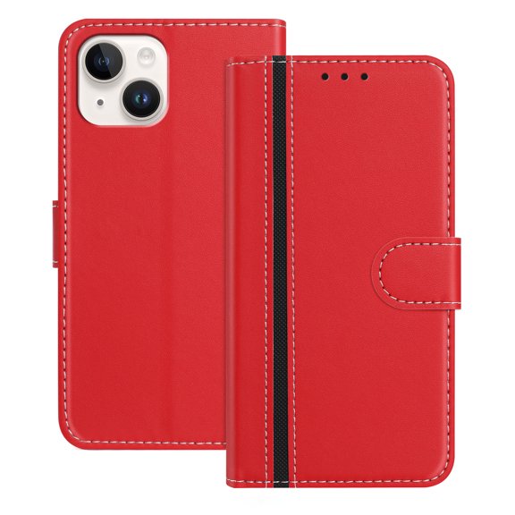 Allytechgroup Flip Wallet Phone Case for iPhone 14, RFID Blocking PU Leather Built-in Credit Card Slot Stand Shockproof Full Body Protective for iPhone 14, Red