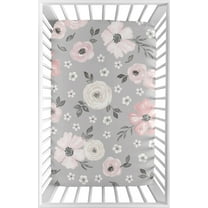 Watercolor Floral Grey Mini Fitted Crib Sheet by Sweet Jojo Designs