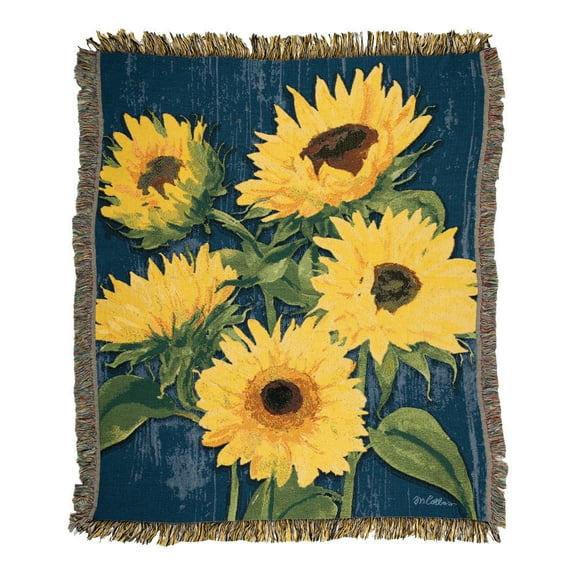 Manual Woodworkers & Weavers ATZSB 50 x 60 in. Zig Zag Sunflowers Tapestry Throw, Blue
