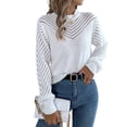 thumbnail image 3 of Long Sleeve Shirts for Women Fall Fashion V Neck Hollow Out Sweaters Trendy Solid Loose Comfy Blouses White XL, 3 of 10