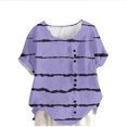thumbnail image 2 of Xuyuer Women's Fashion Casual Random Stripe Print Short Sleeve Linen-Like Button T-Shirt Top - Cute Blouse, Short Sleeve Tops for Women, Business Casual Tops, Summer Tops, 2 of 4