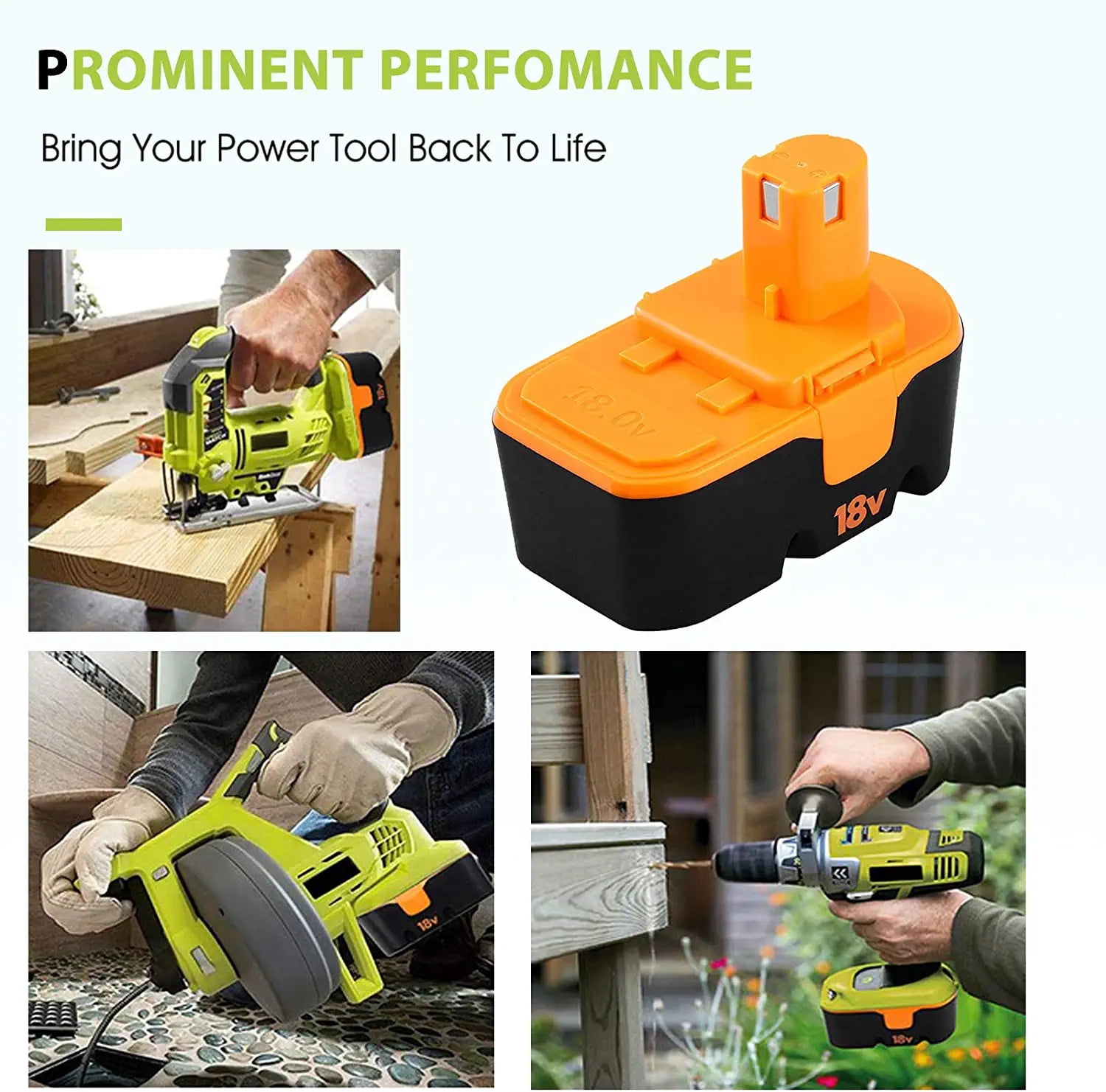 18V 4800mAh Ryobi Battery NI-MH Black Compatible with Ryobi P100 P101 P200