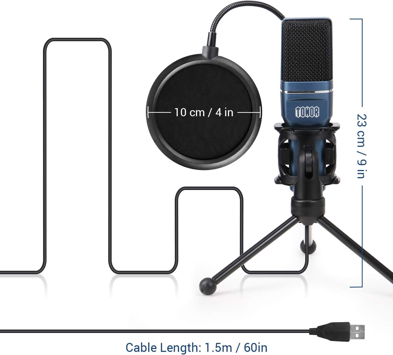 TONOR TC-777 Podcast Microphone, USB Computer Microphone, Cardioid Condenser PC Mic with Tripod Stand and Pop Filter for Podcasting, Streaming, Vocal Recording, Compatible with PC & Laptop, PS4/5