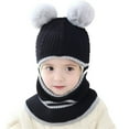 thumbnail image 1 of Automne Hiver Bébé Garçons Filles Épais Chaud Double Pompon Foulard Tricotée Tuque, 1 of 10